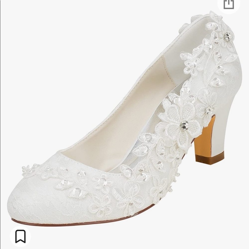 Emily bridal wedding shoes with Rhinestones and lace flowers Sz. 9.5